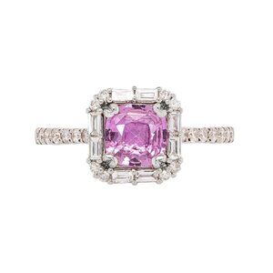 1ct Ceylon Pink Sapphire Ring in Solid 14K White Gold with Natural Diamonds